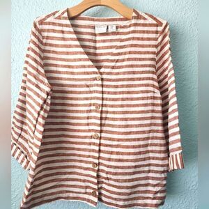 Rachel Zoe linen blouse boxi coastal stripe button front blouse